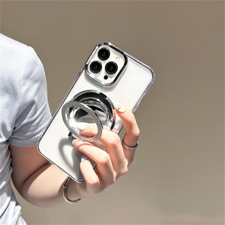 CUTECASEミラースタンド付 iPhone15/15plusケース 透明 iPhone14promax/13/12proカバー シンプル ラメ入りCM4537