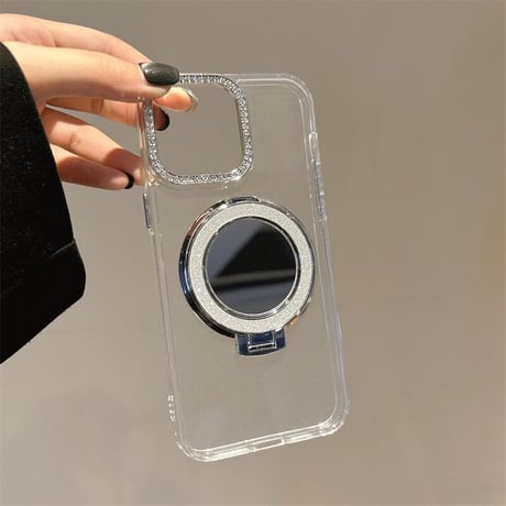 CUTECASEミラーリングスタンド アイフォン16/16proケース ジュエリー iPhone15pro/14/13proカバー オシャレストラップ 高透明 CM5506
