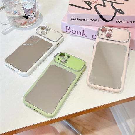 CUTECASE 鏡付 iPhone15/15プロケース 淡色系 iPhone14pro/13pro/12カバー 可愛い 夏コーデにおすすめCM4328