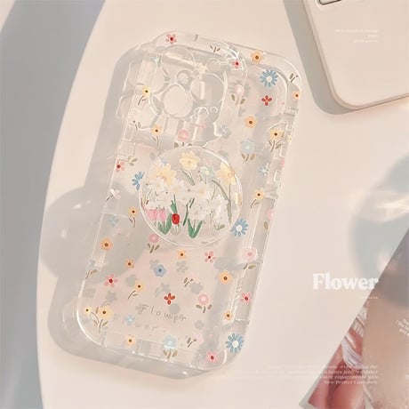 CUTECASE花柄 iPhone15/15proカバー グリップ付き iPhone14promax/13pro/12ケース 可愛い 女子力高いCM4468