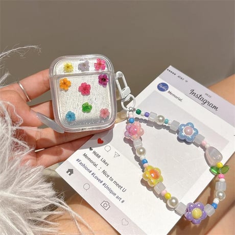 CUTECASE押し花 Airpods４ケース ラメ 花ストラップ付 Airpods3/Pro2ケース airpodsproカバー 大人可愛い ギフトにおすすめCM5165