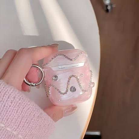 CUTECASE ダイヤデコ Airpods 4ケース ピンクシェル風 Airpods3/Pro2ケース airpodsproカバー ストラップ付 上品 高級感高品質CM5098