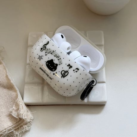 CUTECASE 音楽/ネコちゃん Airpods Pro3ケース 水玉模様 Airpods 4/3カバー AirpodsPro2/1 リング付 韓国っぽ 可愛すぎ CM6098