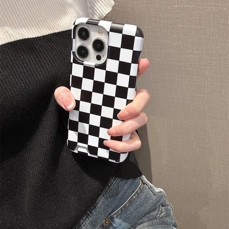 CUTECASE かわいいiphone15proケースつや消しクラシックチェッカーボード高品質ソフトシェルiPhone14pro Max美しいカバー オシャレカードが挿入可能携電話ケースC6015
