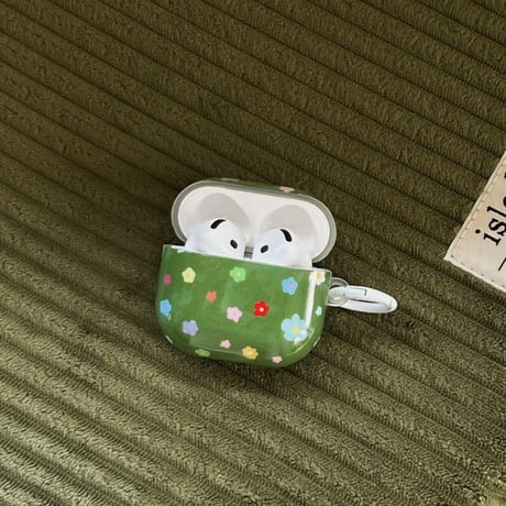 CUTECASE グリーン Airpods Pro3ケース カラー花柄 Airpods4/3カバー pro2/pro1 可愛いストラップ/キーホルダー 春夏向けCM6233