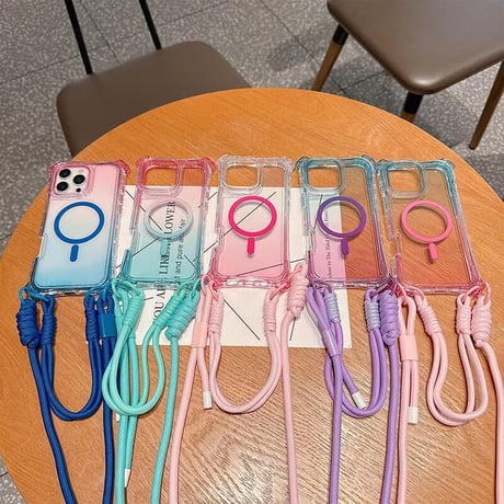 CUTECASEストラップ付耐衝撃 iPhone16pro/16promaxケース Magsafe充電 iPhone15pro/14promax/13カバー 黄ばまない CM5509