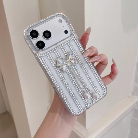 CUTECASE ジュエリー iPhone17Promaxケースフリンジダイヤリボン iPhone16Pro/15/14ース 豪華 リボンストラップ付CM6521