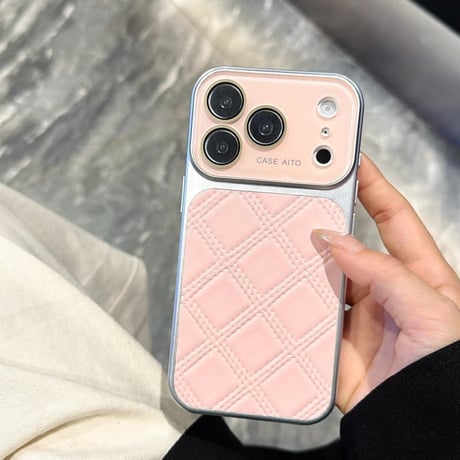 CUTECASE菱形皮製 iPhone17Pro/17ケース シンプル風 iPhone16/15promax/14/13proカバー カメラカバー付き オシャレCM6102