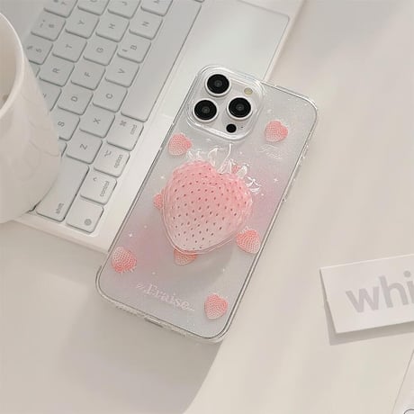 CUTECASEイチゴ iPhone15/15proケース ピンクストロベリーグリップ iPhone14/13pro/12proケース 可愛いCM4430