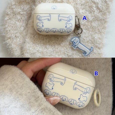 CUTECASE ワンちゃん Airpods Pro3ケース 犬キーホルダー Airpods4/3カバー pro2/pro1 ベージュ 頑丈 大人可愛いCM6105