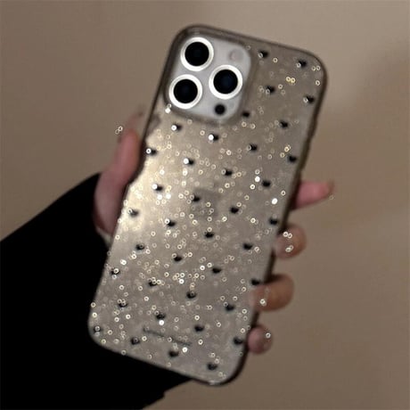 CUTECASE ブラックハート柄 iPhone16pro/16カバー キラキララメ iPhone15promax/14/13ケース 透明 シック おしゃれ CM5463