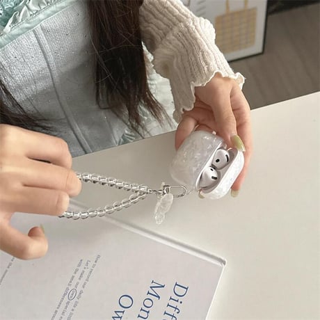 CUTECASE シェル柄 Airpods4ケース 蝶ストラップ AirpodsPro2ケース airpods3/2ケース 艶感 高級感 女子力高いCM5462