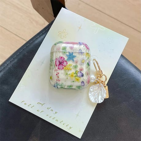 CUTECASE花柄 Airpods4ケース シェルキーホルダー AirpodsPro2ケース airpods3/2カバー 女子に人気 トレンドCM5396