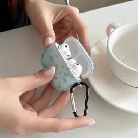 CUTECASE 海 魚 AirpodsPro3ケース グラデーションブルー Airpods4/3カバー AirpodsPro第2/1世代 カラビナ付き おしゃれCM6354