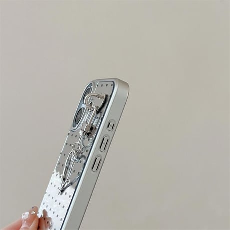CUTECASEハート柄 ミラーiPhone16pro/16ケース ハートチャーム iphone15pro/14/13proカバー 大人可愛い シルバーCM5172
