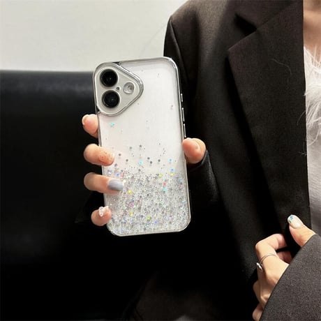 CUTECASEカメラ保護 iPhone16/16Proケース キラキラグリッター iPhone15/14/13/12Proカバー 透明 丈夫 女子力高い CM5000