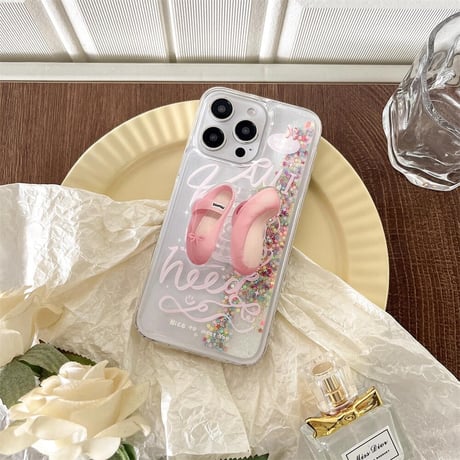 CUTECASE靴グリップ付 iPhone15Pro/15ケース 動くグリッター入り アイフォン14promax/13/12ケース キラキラ 女子力アップCM4438