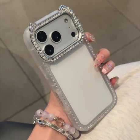 CUTECASE 猫耳 iphone17/17proケース ラインストーン リボンデコ iPhone16promax/15/14/14/12カバー 高透明 黄ばまない可愛すぎるCM5940