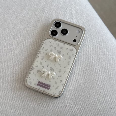 CUTECASE 淡色系 iPhone17Pro/17ケース リボンデコ 草花柄 iPhone17ProMax/16Pro/15カバー キュート ガーリーファッション 韓国っぽCM6083