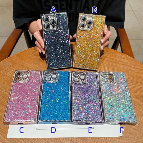 CUTECASEキラキラスクエア iPhone16/16Proケース ジュエリー/ラメ iPhone15promax/14/13Proカバー 四角 おしゃれ カメラ保護CM5468