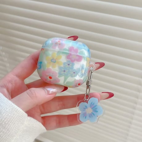CUTECASE 春におすすめ Airpods Pro3ケース 花柄 Airpods4/3カバー pro2/Pro1ケース 可愛いキーホルダー キュートCM6143