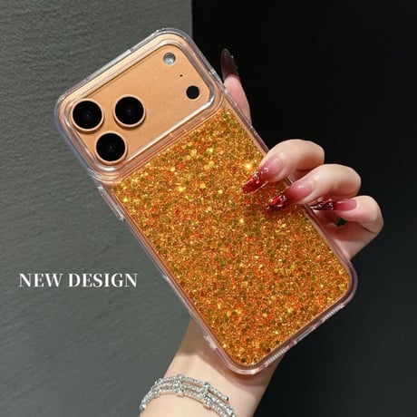 CUTECASE オレンジグリッター iPhone17Pro/17ProMaxケース キラキラ感 iPhone17/16Pro/15カバー オシャレ 艶感 CM5918