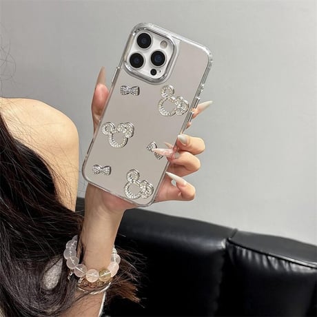 CUTECASEジュエリーミラー iPhone16/16proケース かわいい ストラップ iPhone15pro/14/13proカバー メイク直しに便利 人気CM5320