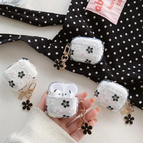 CUTECASE 春花 Airpods 4ケース 透明 Airpods3/Pro2ケース airpodspro2カバー 女子力UP 花キーチェーン付 大人可愛いCM5235