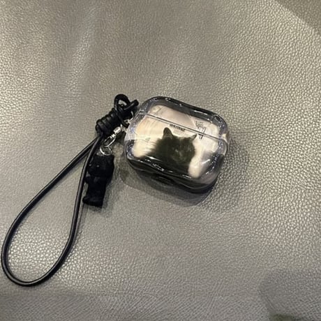 CUTECASE クール猫 AirpodsPro3ケース ブラック Airpods4/3カバー pro2/pro1 リング/ストラップ付 カッコイイCM5990