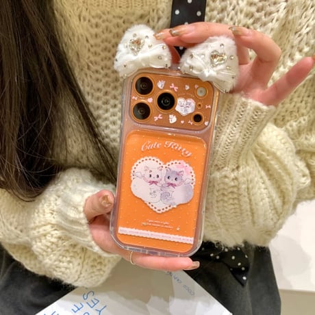 CUTECASE ダイヤデコ猫耳 iPhone17Pro/17ケース カメラカバー付 iPhone17ProMax/16Pro/15カバー 可愛すぎ 存在感抜群CM6021
