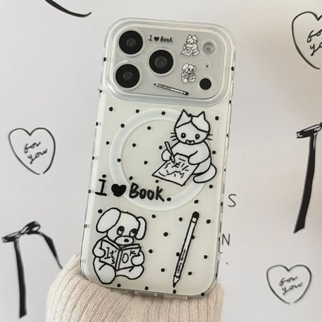 CUTECASE 本を読むわんちゃん iPhone17Pro/17ケース グリップ付き MagSafe対応 iPhone17ProMax/16/15Proカバー かわいい ギフトにおすすめCM6190