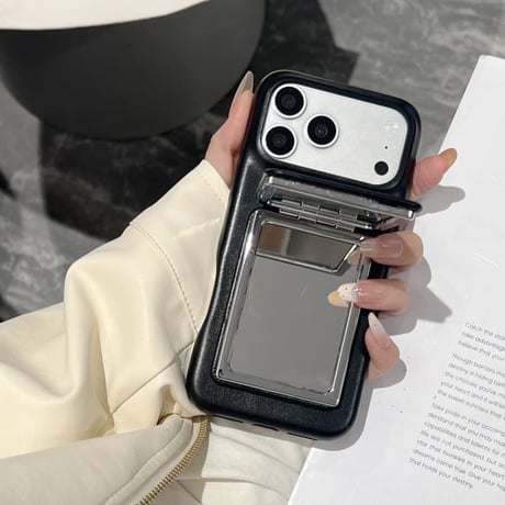 CUTECASE スタンド付ミラー iPhone17pro/17ケース 革製 メイク直し鏡付 iPhone16ProMax/15/14カバー 耐衝撃 多機能CM6032