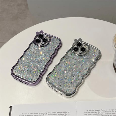 CUTECASEうねうねキラキラ iPhone16/16Proケース リボンデコ iPhone15Pro/14/13カバー グリッター入り 女子力UP CM4788