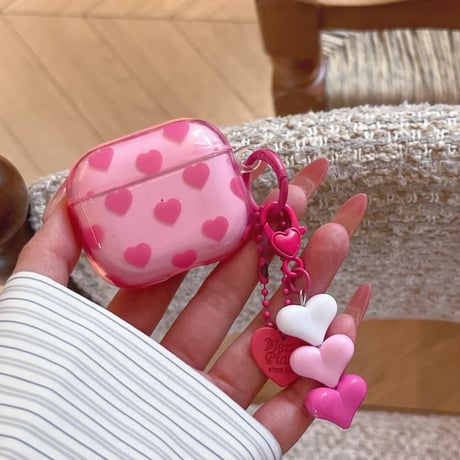 CUTECASE ハート柄 Airpods Pro3ケース バラ色 Airpods 4/3カバー AirpodsPro2/1 ハートキーホルダー 甘めコーデCM6330