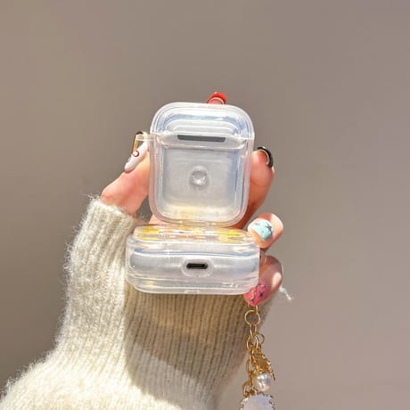 CUTECASE 黄葉柄 Airpods Pro3ケース 可愛いキーホルダー付 Airpods4/3ケース AirpodsPro2/Pro1カバー 耐衝撃 秋冬ファッション CM5825
