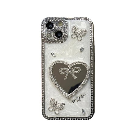 CUTECASE リボンミラー iPhone16pro/16ケース 蝶々 ストーン iPhone15pro/14/13promaxカバー 可愛い 大人ガーリーに人気CM5495
