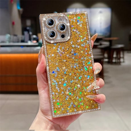 CUTECASEキラキラスクエア iPhone16/16Proケース ジュエリー/ラメ iPhone15promax/14/13Proカバー 四角 おしゃれ カメラ保護CM5468