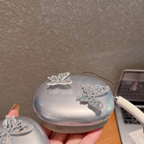 CUTECASE 蝶デコ AirPodsMax2/1クリアケース 軽量 エアーポッズ マックス専用カバー 使いやすい 大人可愛いCM5536