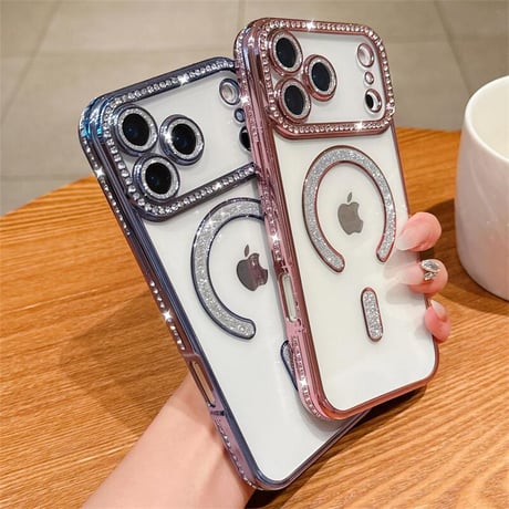 CUTECASE ジュエリー iPhone17Pro/17ケース Magsafe対応 iPhone17Air/17ProMaxケース レンズ保護フィルム付 キラキラライン 大人気 CM5637