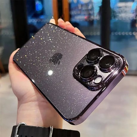 CUTECASE iPhone15/15proケース オシャレキラキラ アイフォン14/13カバー レンズフイルム一体型 ラメ入り CM3466