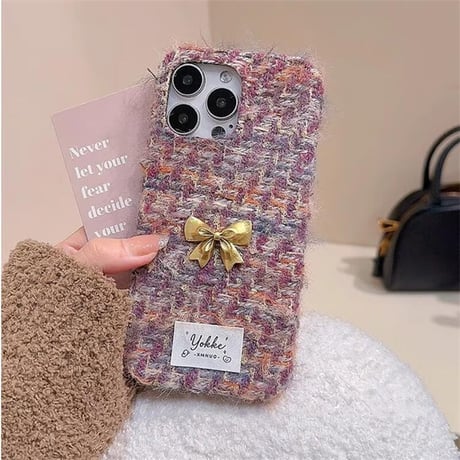 CUTECASEリボン ラシャ iPhone16/16proケース 秋冬に流行る iphone15pro/14/13/12proカバー ガールズファッションCM4939