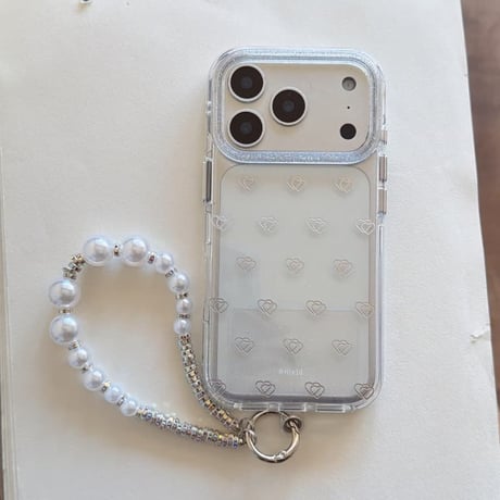 CUTECASE ダブルハートiPhone17Promaxケース キラキララメ iPhone17pro/16/15Proカバー パールストラップ 高級感CM5834