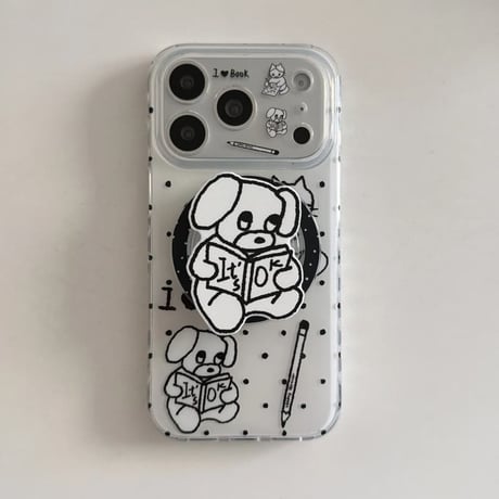 CUTECASE 本を読むわんちゃん iPhone17Pro/17ケース グリップ付き MagSafe対応 iPhone17ProMax/16/15Proカバー かわいい ギフトにおすすめCM6190