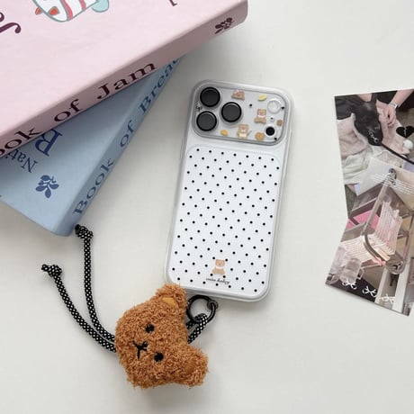 CUTECASE 熊ぬいぐるみキーホルダー iPhone17Pro/17ケース 水玉模様 iPhone16Pro/15ケース 2層構造 耐衝撃CM6397