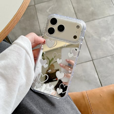 CUTECASE ダブルハート柄 ミラー iPhone17Pro/17ケース キラキラ感 iPhone16Pro/15ケース ラメ オシャレCM6335