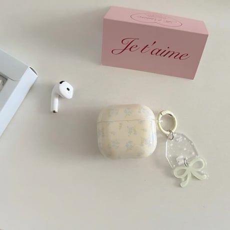 CUTECASE淡色系 Airpods Pro3ケース ベージュ 花柄 Airpods 4/3カバーケース AirpodsPro2/1 リボンキーホルダー 高級感 CM6378