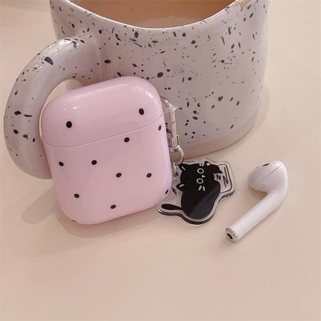 CUTECASEピンク Airpods3/2ケース 水玉模様 猫チャーム付 Airpodspro2/proカバー 可愛い 女子力アップCM4637