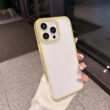 CUTECASEパステルカラー iPhone16/16Proカバー 指紋防止 半透明 アイフォン15promax/14/13カバー カラーライン シンプル風 CM5418