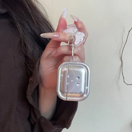 CUTECASE天使の翼 Airpods Pro3 ケース ダイヤデコ Airpods 4/3カバー エアポッズプロ2 キーホルダー メッキ CM6029