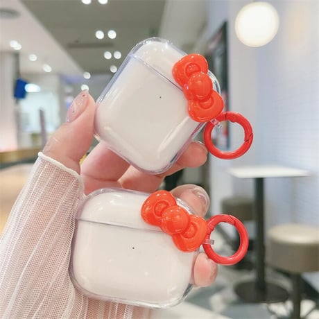 CUTECASE レッドリボン Airpods4ケース 透明 AirpodsPro2ケース airpods3/2クリアケース リング付き ギフトにおすすめCM5426